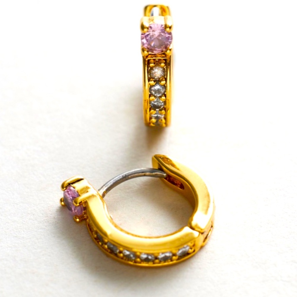 New Kate Spade old-Tone Small Cubic Zirconia & Stone Huggie Hoop Earrings - Picture 8 of 12